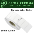 "Premium Barcode Sticker Roll 50mm x 25mm, DT, Core 1.5 Inch, 1000 Pcs Per Roll - White, Highly Adhesive (1 Roll)". 