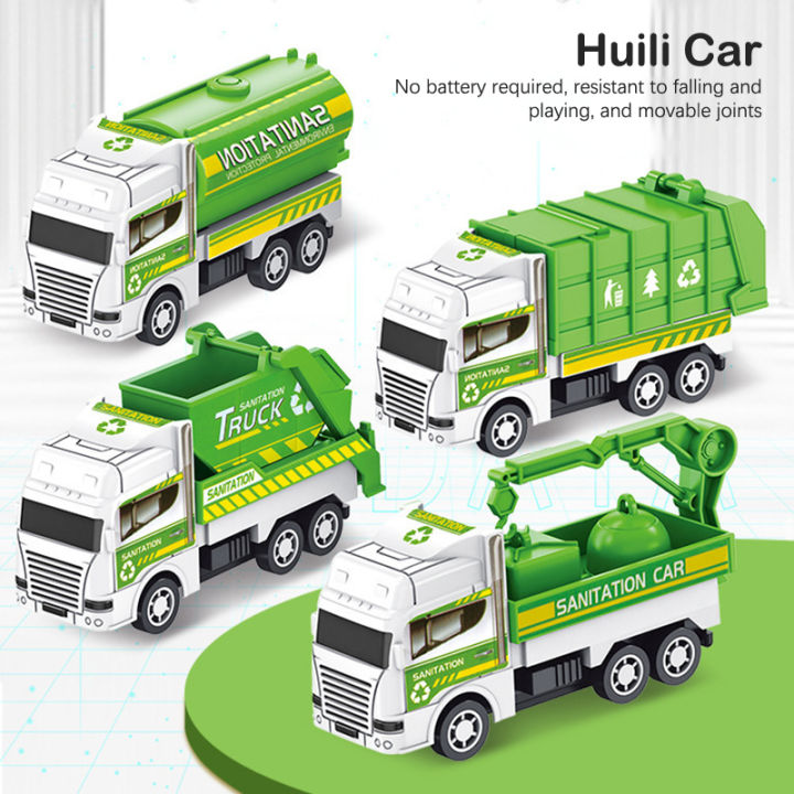 【Top Selling Item】 Kids Toys Car Inertia Sanitation Truck Models Pull Back Military Engineering Vehicle Engine Boys Toys For Children Gift Gener