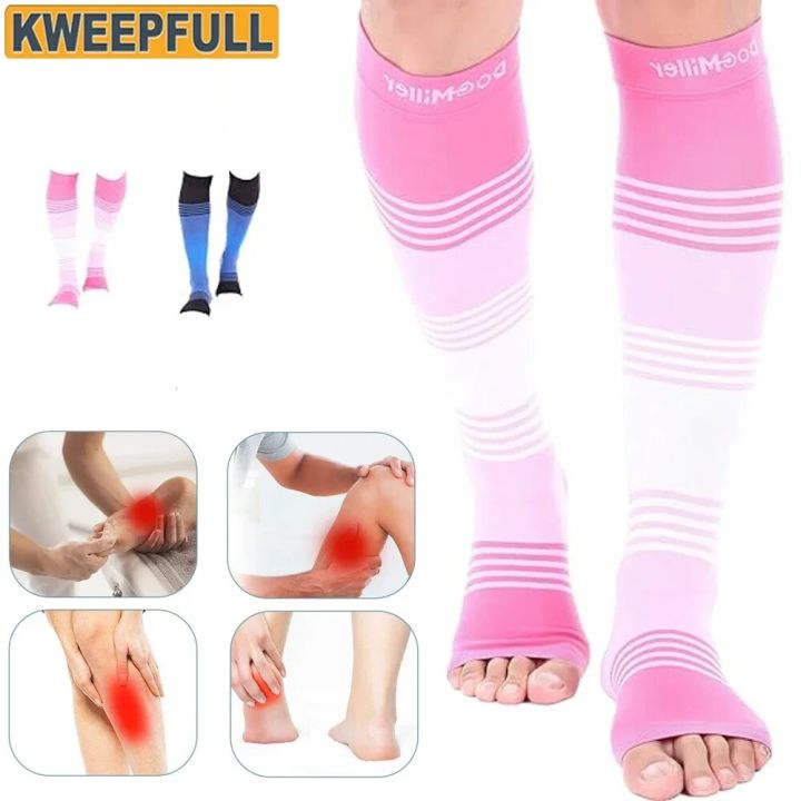 1Pair Open Toe Compression Socks for Men Women, 20-30mmHg