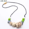 MHS.SUN Baby Infant Silicone Wooden Beads Necklace Safty Teething Nursing Beads Necklace Colorful Breastfeeding Jewelry For Mom. 