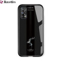 Jizetin for Realme 7 Pro Glass Back Cover Dargon Logo For Boys Glossy Tempered Glass Shockproof Soft Edge Phone Cases. 