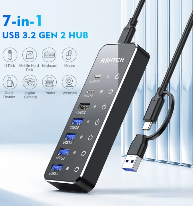 RSHTECH%20Powered%20USB%20Hub%203.2%20USB%20C%20Splitter%2010Gbps%20Data%20Hub%20with%20Individual%20Touch%20On/Off%20Switches%20USB%20Extension%20for%20MacBook%20Mac%20-%20Image%202