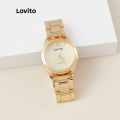 Lovito Classy Plain Basic Stainless Steel Strap Quartz Watch for Woman LL4025 (Golden).