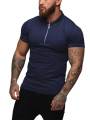 2021 Men's Short Sleeve T-Shirt, Casual Solid Color Slim Fit Zipper Polo Shirts for Hiking Travel Sports. 