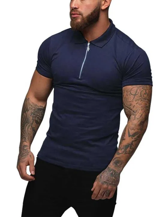 2021%20Men's%20Short%20Sleeve%20T-Shirt,%20Casual%20Solid%20Color%20Slim%20Fit%20Zipper%20Polo%20Shirts%20for%20Hiking%20Travel%20Sports%20-%20Image%204