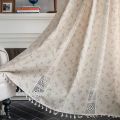 Boho Floral Semi-Blackout Windows Crochet Tassel Curtains Polyester Cotton Linen Blend for Bedroom Living Room Bohemian Curtains. 