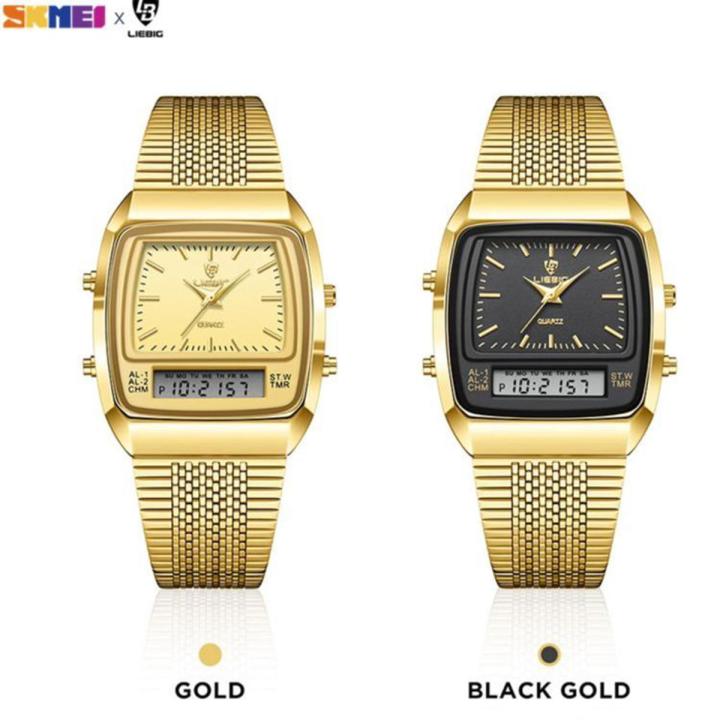 Liebig l1030 quartz with calendar display 3atm waterproof stainless steel strap casual business analog digital wrist watches for men