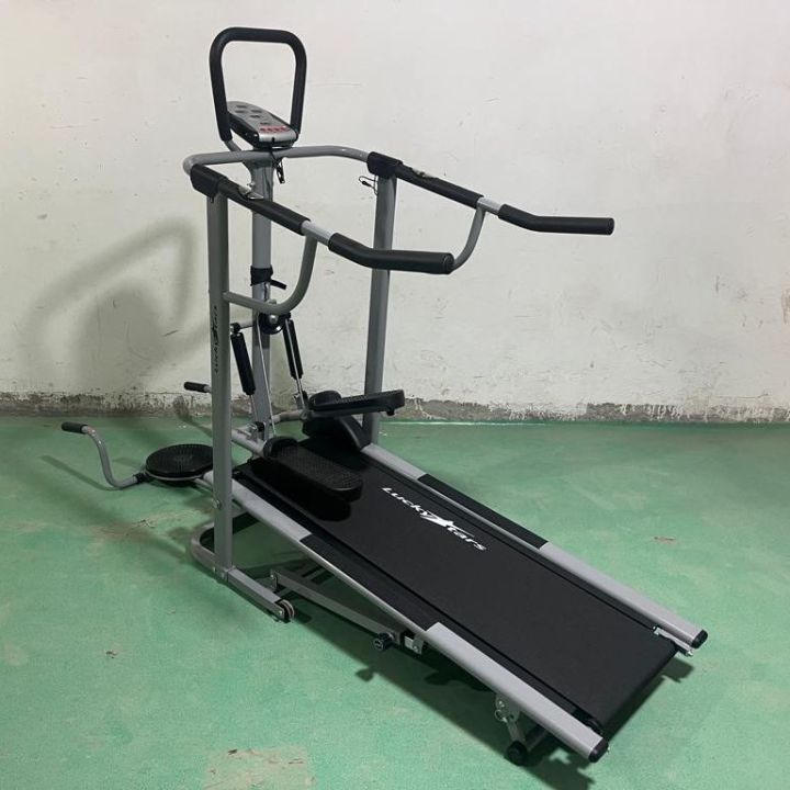 Lucky Star 4 In 1 Manual Treadmill Jogger Deluxe Model For Home Gym Ab Care (Silver & Black)