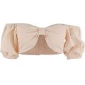 Women off Shoulder Tops Charming Solid Color Short Puff Sleeve Bowknot Slim Fit Summer Crop Tops.