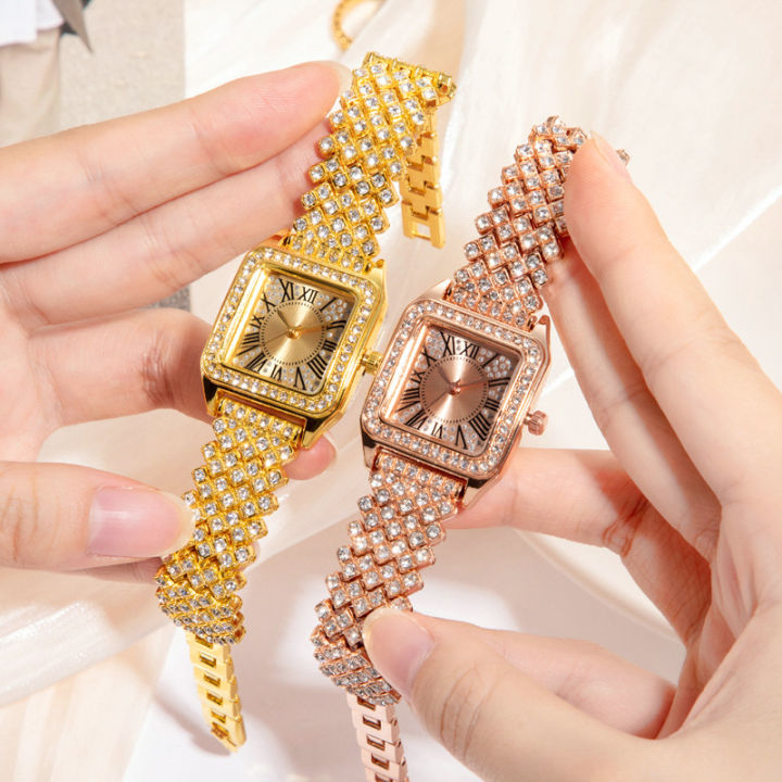 LooKeo mall New Elegant Diamond Watch with Full Rhinestone, Square