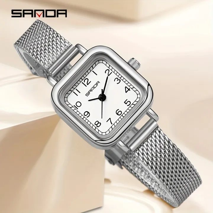 SANDA%20Women's%20Exquisite%20Leisure%20Business%20Mesh%20Quartz%20Watch%20Fashion%20Square%20Pointer%20Stainless%20Steel%20Waterproof%20Watch%20Gift%20-%20Image%205