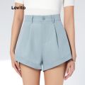 Lovito Casual Plain Basic Flared Leg Shorts for Women L24ED037 (Black). 