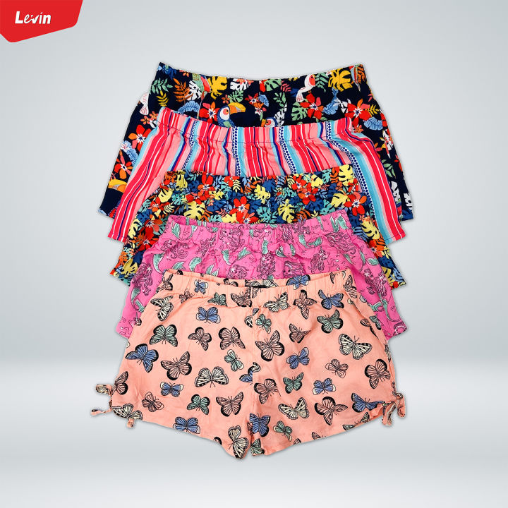 Teen Girl Floral Printed Mid Rise Elastic Waist Beach Shorts From Levin