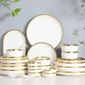 【Cathery Baby Store】Gilt Rim White Porcelain Dinner Plate Set Kitchen Plate Tableware Dishes Noodles Bowl Mug Cutlery Set 1p.