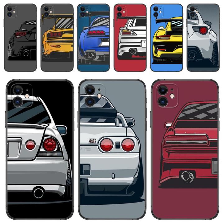 【2023】Japan JDM Sports Car soft TPU phone case For IPhone 14 13 12 11 Pro Max Mini SE XR X XS Max 8Plus 7plus 6S Black phone cover