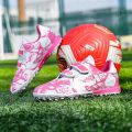 Fashion Pink Children's Cheap Football Shoes Hook and Loop Boys Girls Training Soccer Cleats Kids Soccer Shoes Futsal Sneakers.