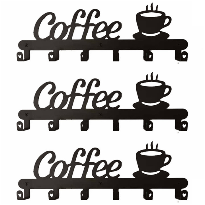 3X Coffee Mug Holder Wall Mounted,Coffee Bar Decor Sign,Coffee Cup Rack Holds,Coffee Sign Mug Hanger,Coffee Mug Rack
