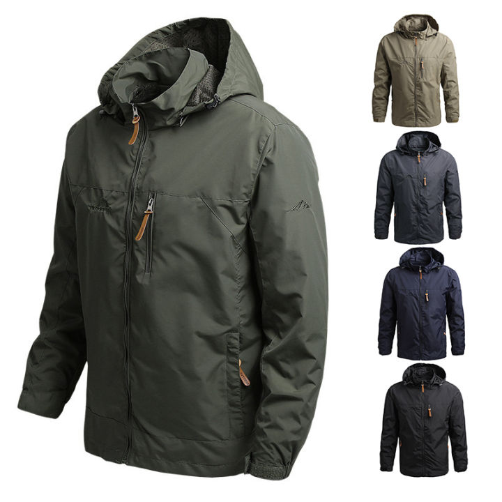 Men Camping Jacket Waterproof Windbreaker Winter Hooded Zip-Up Jackets Man Softshell Jacket Overcoat Bomber Coat Male Outwear