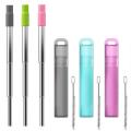 Telescopic Reusable Drinking Straws Stainless Steel Metal Straws Folding Straw Set with Case Cleaning Brush Camping Travel Straw. 