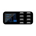 A9S Fast Car Charger 8 Port Multi USB LCD Display 12V Phone Charger USB Hub for Phone Tablets DVR - black.