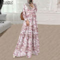 ZANZEA Muslimah Womens Long Sleeve Floral Hawaiian Beach Abaya Jubba Flare Maxi Muslim Dress NEW.