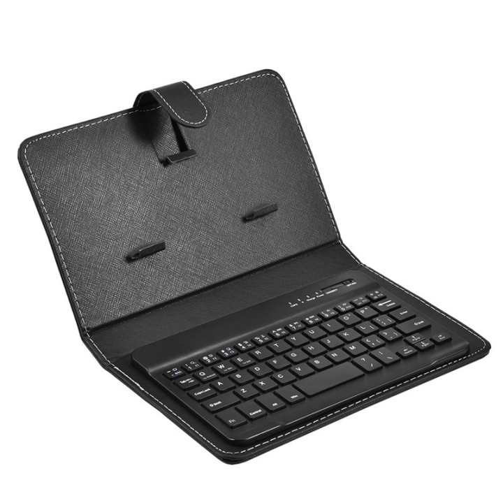 Bluetooth Mini Wireless Keyboard with PU Leather Case for Smartphone Tablet 4.5 Inch - 6.8 Inch Rechargeable Easy to Use Black