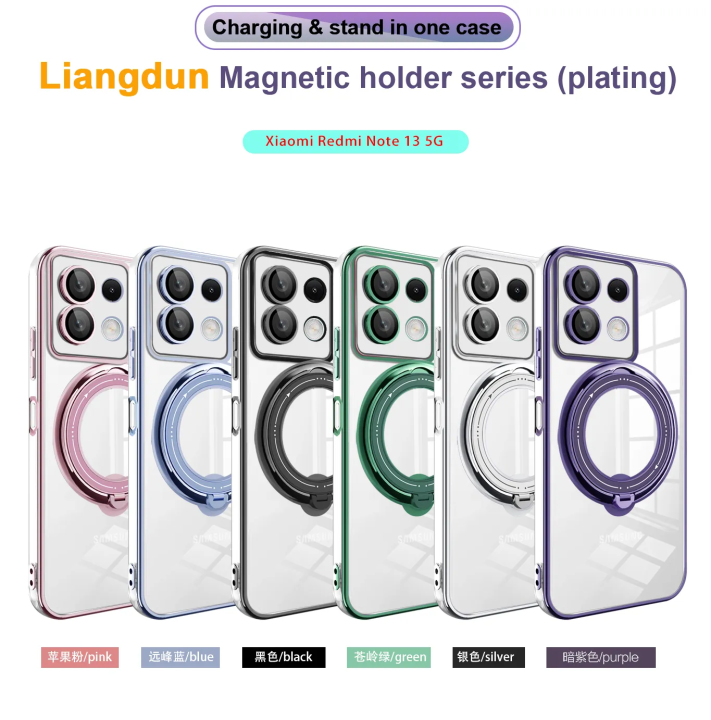 Xiaomi Redmi Note 13 5G - Leweisi Clear Plating Magnetic Case With Stand