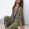 TEELYNN Long Boho Cardigan Light Green Floral Embroidery Beach Bikini Cover Up Kaftan Kimono Robe Summer Loose Women Blouses.
