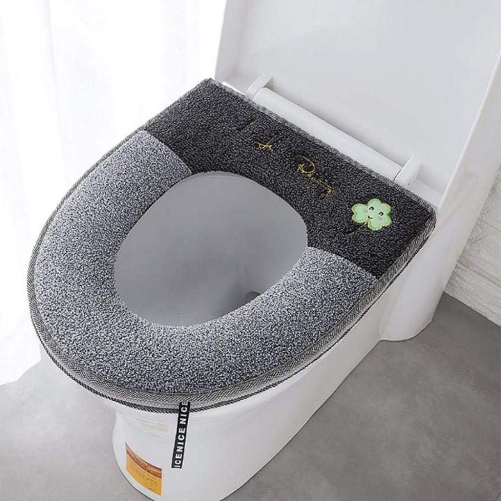 Elegant Microfiber Toilet Seat Cover with Zipper Closure and Cute Flower Design