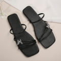 Large Size Crystal Bow Women Slippers Fashion Open Toe Low-heeled Slippers Women Summer Casual Cozy Slides Female Flip Flops.