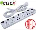 Click Safe Multi Plug 3 Pin multiplug Socket 5 Port 3 Meter Cable 2 pin Plug  5SKT 2P 5Y power extension cord. 