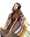 2023 Spring and Autumn New Color Contrast Ethnic Style Ruffle Shawl Female Bohemian Cardigan Fungus Trim Internet Celebrity Cloak. 