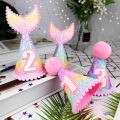 1Pcs 1/2/3 Birthday Hat Caps For Kids Glitter Mermaid Cone Hat 1st Birthday Hat Newborn Baby Shower Birthday Party Decoration. 