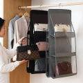6 Pocket Foldable Hanging Bag 3 Layers Folding Shelf Bag Purse Handbag Organizer With Hanger. 