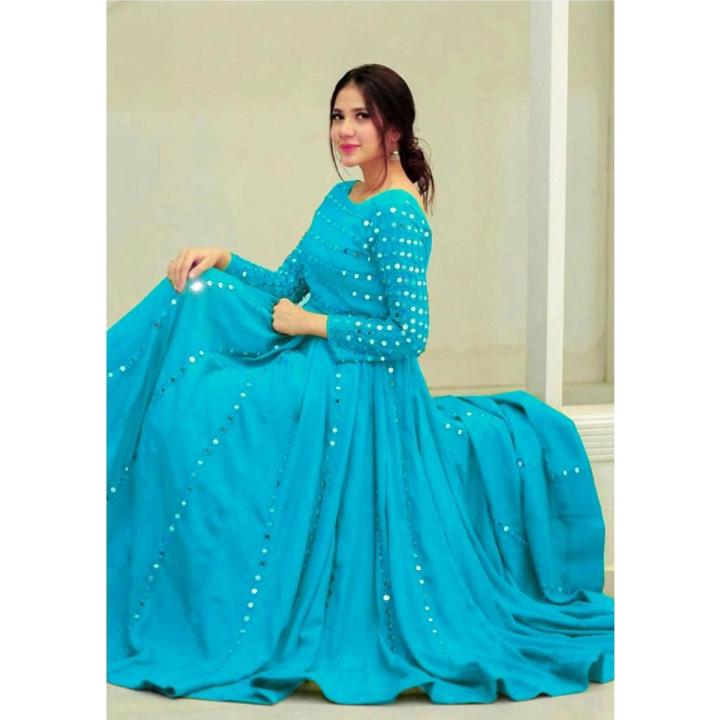 Semi-Stitched Soft Georgette Embroidery Designed Work Long Party