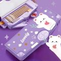 Stationery Holder Pencil Sharpener Pen Case Press Type Creative Astronaut Pattern 2 Tier Multifunctional Stationery Box Tidy.