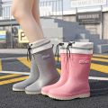 Women's Rain Boots Rain Shoes Waterproof Non-Slip Mid-Calf Work Rubber Shoes Fleece-Lined Warm Fashion Stocking Women's Rain Boots. 