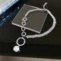 Korean Fashion Temperament Crystal Shiny Clavicle Chain Female European and American Chain around the Neck Round Small Pendant Prom Accessories Locket Chain for Ladies at Wedding, Birthday Party, Anniversary Gift.