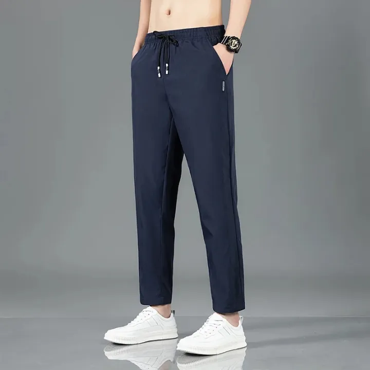 New%20Men'S%20Korean%20Fashion%20Casual%20Summer%20Thin%20Quick%20Drying%20Ice%20Silk%20Straight%20Pants%20Loose%20Sports%209-Point%20Trousers%20Boy%20-%20Image%203