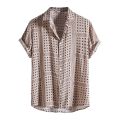 Men's Shirt Summer Leisure Ethnic Cotton Blend Men Shirt Houndstooth Plaid Print Lapel Short Sleeve Shirt Streetwear Top Camisas. 