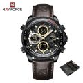 NAVIFORCE 9197 Top Brand Luxury PU Leather Casual Men Watch Digital Male Clock Military Sport Man Wristwatch-Brown. 