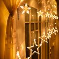 badge Golden Big Star Curtain Light, 12 Hanging Golden Star String Lights, Drawing room decoration LED Curtain String Light Fairy LED Star String Light Holiday Party Wedding Decoration Lamp-MHN - Fairy Lights. 