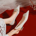 Flat Wedding Shoes Bridal Shoes Women's Hexiu Wedding Dress Two-Way Wear2023New Style White Low Heel Wedding Shoes Pregnant Women Can Wear. 
