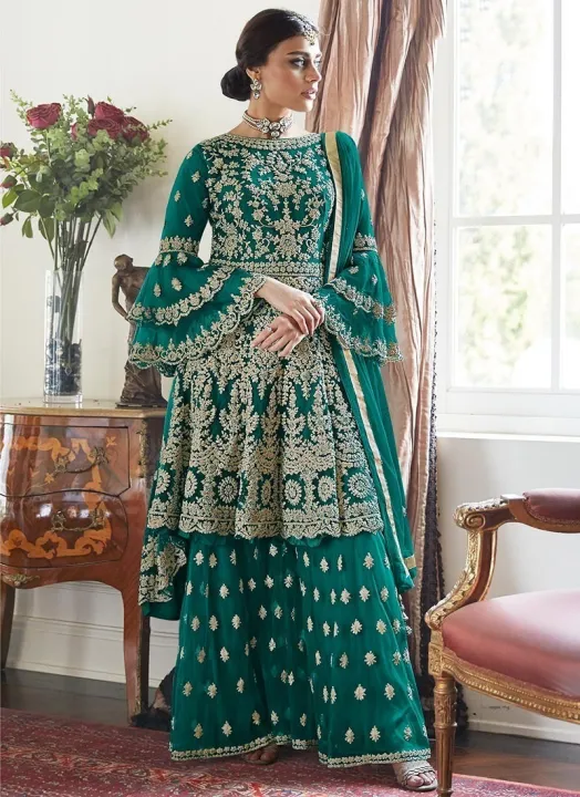 Readymade%20Gorgeous%20heavy%20embroidery%20zori%20thread%20work%20Indian%20party%20sharara%20for%20women%20-%20Image%203