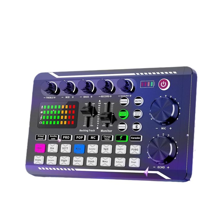 F998 Bluetooth Stereo Audio Mixer, Live Sound Card and Audio Interface with DJ Mixer Effects and Voice Changer for Live YouTube Streaming, PC, Recording Studio and Gaming