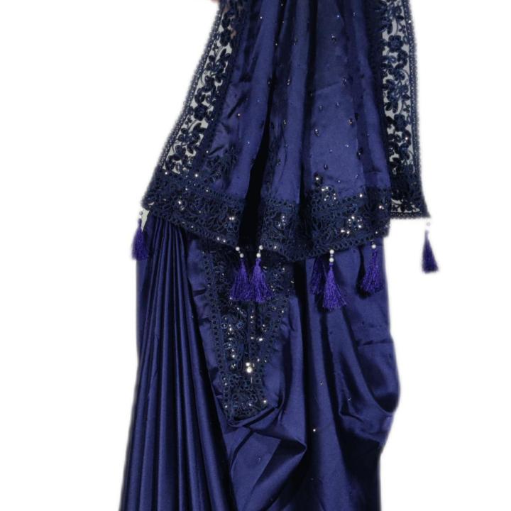 Pure Silk Deep Blue Sarees Bordered with Deep Blue Sequence Lace having Deep Blue Colored Stone & Deep Blue Tassel with Pearl in Anchal with Deep Blue Net Sequence Blouse Piece