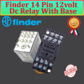 Finder Dc 12Volt 5A Coil 14 Pin Power DPDT Electromagnetic General Purpose Relay With Base. 