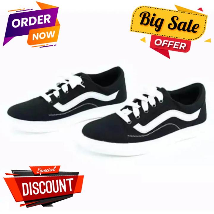 Fashionable Fabrics Sneaker Shoes for Men- Black& White Color