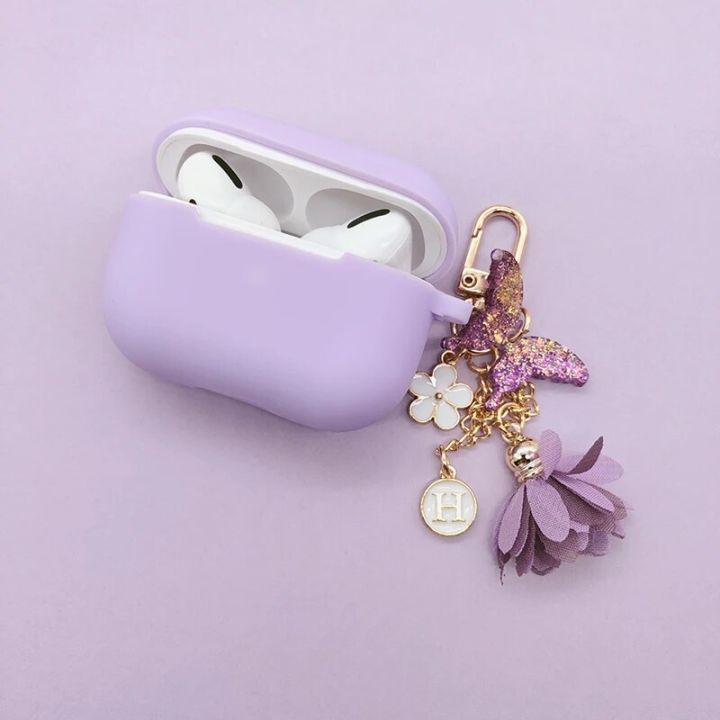 For AirPods Pro 3 Case Dream Purple Silicone Earphone Cases For AirPods Pro Headset Cover Cute Shiny butterfly Flower Key Ring JokeT