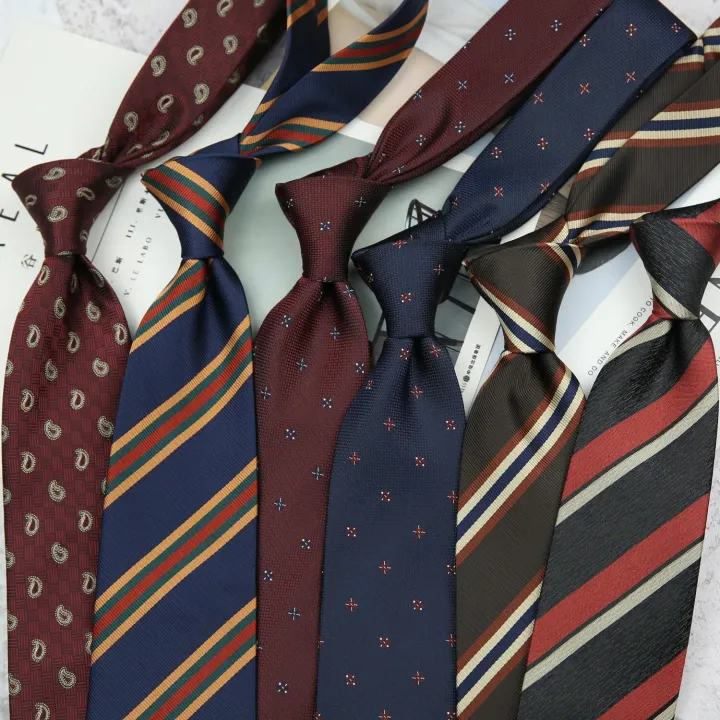 Red%20Coffee%20Color%20Cashew%20Striped%20Geometry%20Pattern%208cm%20Polyester%20Tie%20for%20Man%20Groom%20Suit%20Wedding%20Business%20Necktie%20-%20Image%203
